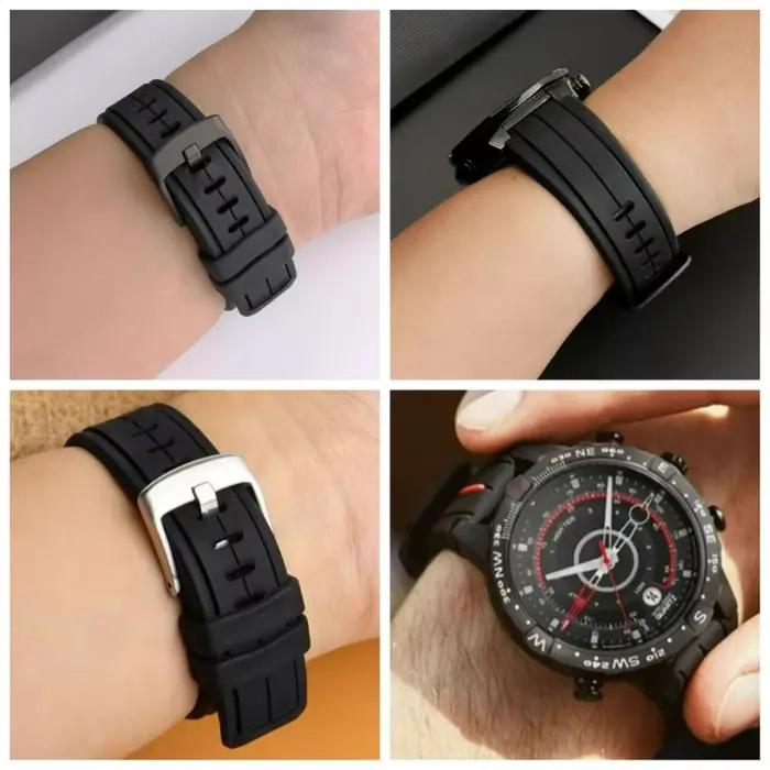 Bracelet de montre en Silicone noir résistant à la sueur