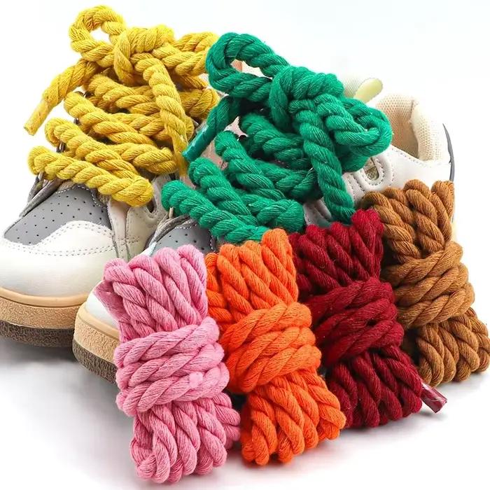 Lacets ronds en coton et lin tissé, lacets audacieux pour baskets de qualité colorées, 1CM d'épaisseur, baskets de course, bottes, lacets de chaussures