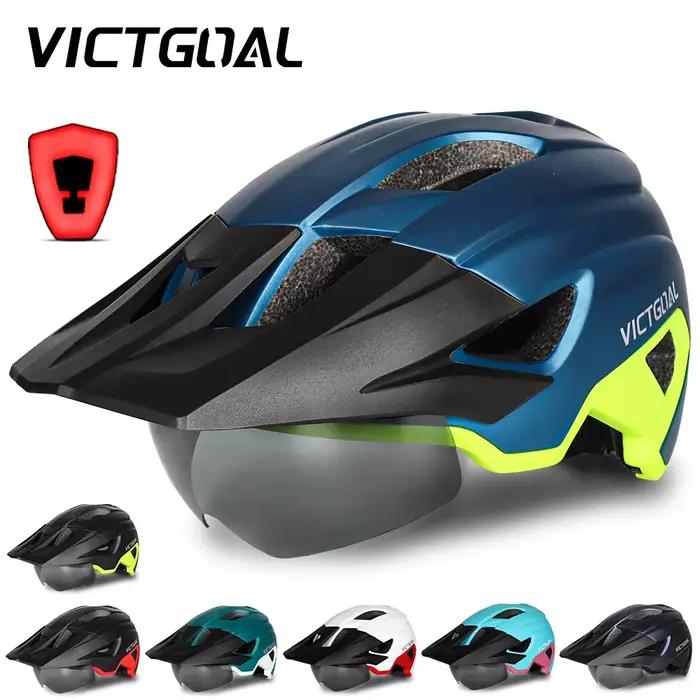 VICTGOAL casque de vélo avec lunettes de soleil visière feu arrière LED casque de vélo de montagne lunettes de soleil bouclier route vtt casques de cyclisme