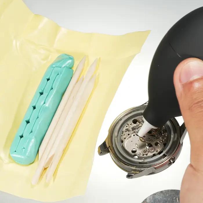 Argile de nettoyage de mouvement de montre + pompe de soufflage d'air de poussière