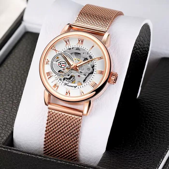 Montre Femme Forsining 2026 Luxe Squelette Argent Bracelet Étanche Mécanique Cadeau