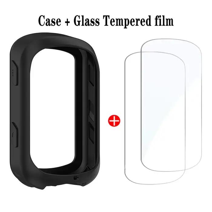 Étui 2 en 1 + Glass-2Pcs guatémaltèque pour Garmin Edge 540 / 840 GPS Vélo Chronomètre Protecteur d'écran Film de verre et housse en silicone