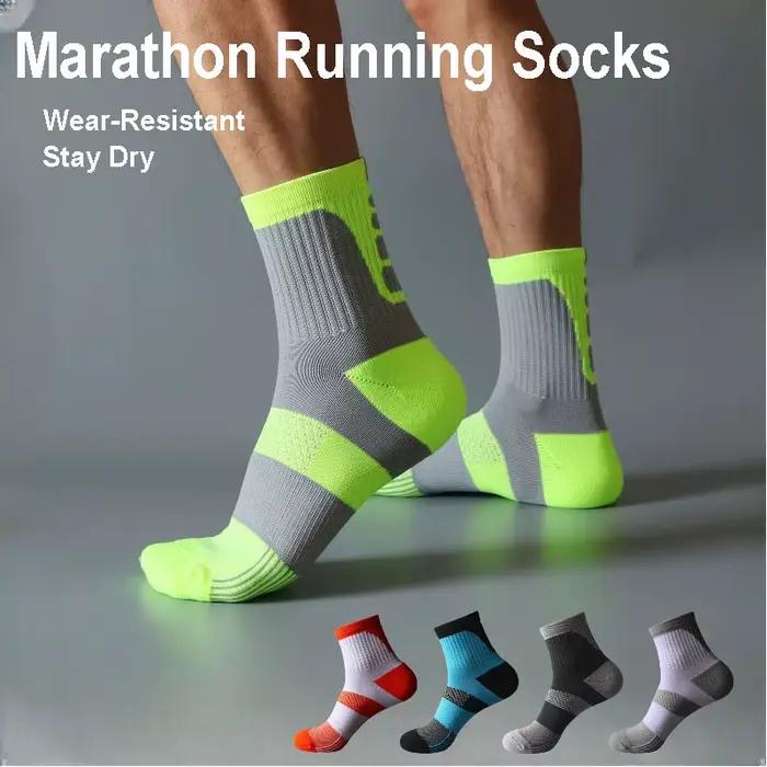 Chaussettes de course automne hiver homme Nylon Marathon basket-ball sport quart chaussette