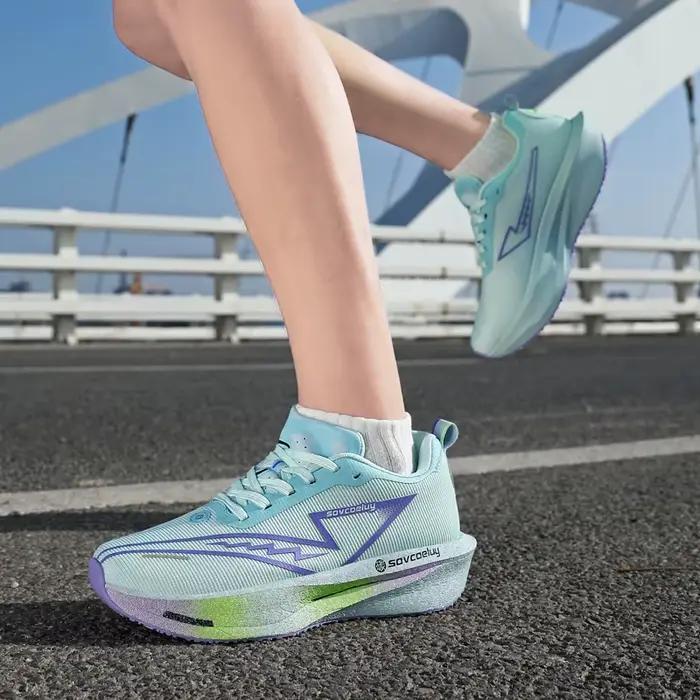 Chaussures de course avec plaque en carbone, spéciales marathon, respirantes, légères, confortables, antidérapantes, pour hommes et femmes