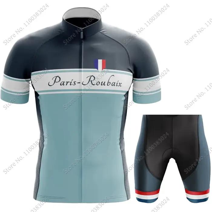 Ensemble Maillot et Cuissard de Cyclisme France Paris-Roubaix 2026 – Tenue d'Été pour Vélo de Route et VTT