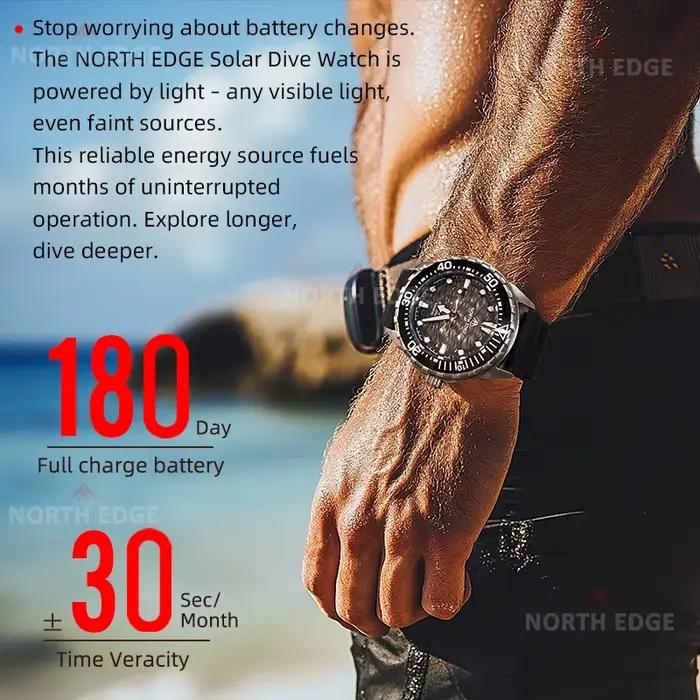 NORTH EDGE TRITON-Ti montre de plongée à énergie solaire boîtier en alliage de titane hommes montres à Quartz de luxe