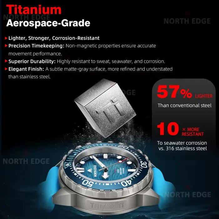 NORTH EDGE TRITON-Ti montre de plongée à énergie solaire boîtier en alliage de titane hommes montres à Quartz de luxe