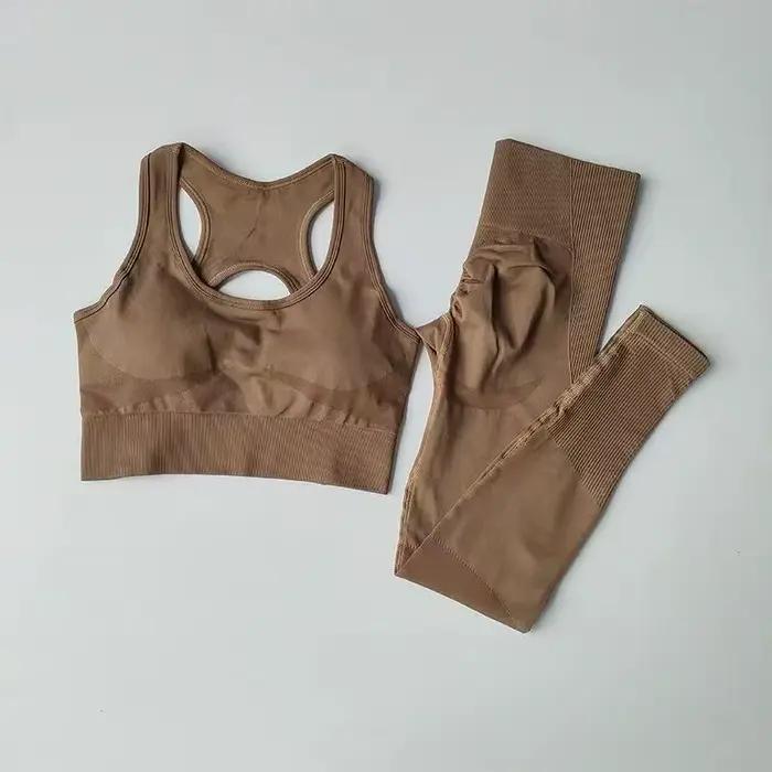 Ensemble 2 pièces de vêtements de sport pour femme : Soutien-gorge de fitness professionnel antichoc à dos élégant et Leggings de course et de yoga