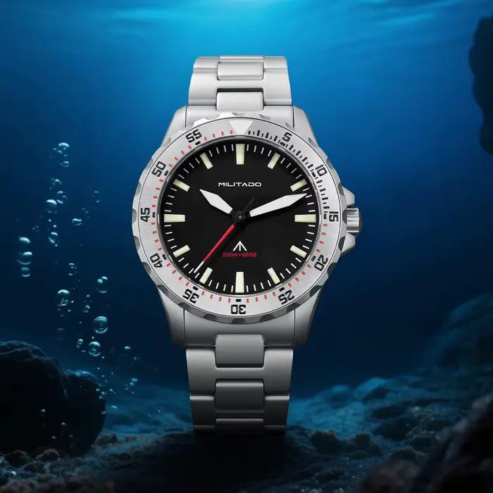 Militado ML16 montre à Quartz VH31 mouvement de balayage saphir Super Luminova montres en acier inoxydable 200m montre-bracelet étanche