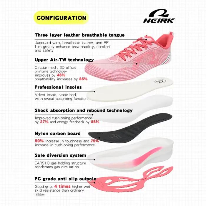 Chaussures de course professionnelles pour marathon Neirk Speed Burst 1.0 pour hommes avec plaque en carbone nylon