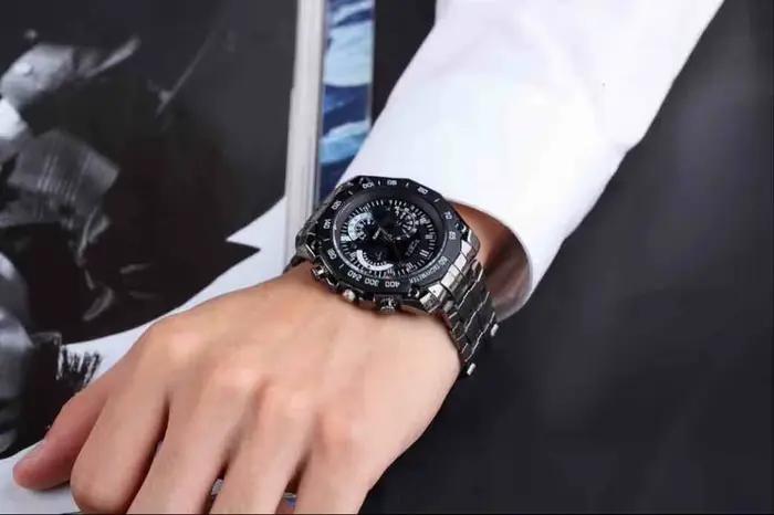 Montre de sport en acier inoxydable à quartz pour hommes, élégante et résistante, idéale pour les activités physiques et les occasions formelles