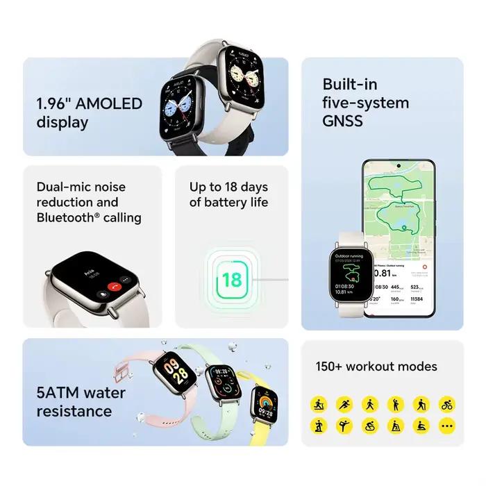 Version mondiale Xiaomi Redmi Watch 5 Lite 1.96 ''écran AMOLED Bluetooth GNSS 150 + Modes sportifs oxygène dans le sang 18 jours d'autonomie de la batterie