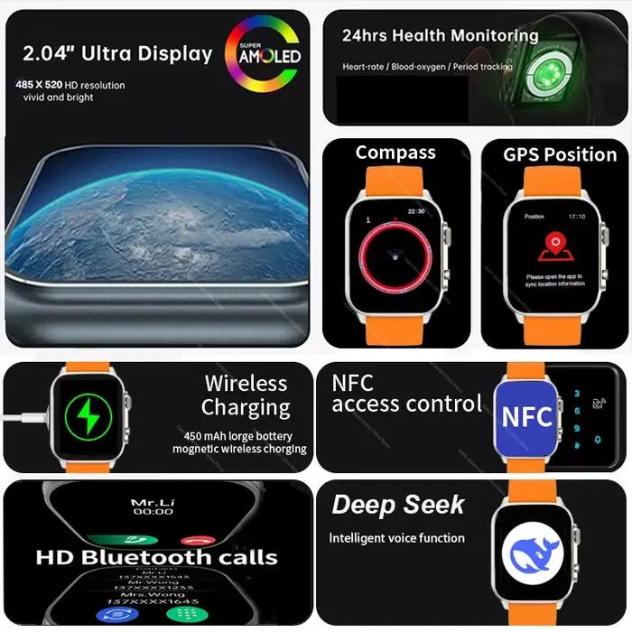 Smartwatch 2026 Original Hello Watch 5 Plus ULTRA 3 49mm AMOLED 4G ROM NFC DeepSeek GPS boussole Bluetooth appel horloge hommes femmes