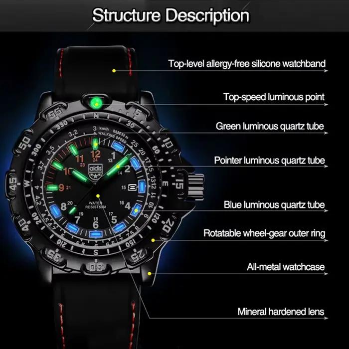 Montre-bracelet à Quartz Addies Forces Spéciales Plongeur Résistante à l'Eau pour Hommes Occasions Outdoor et Militaires