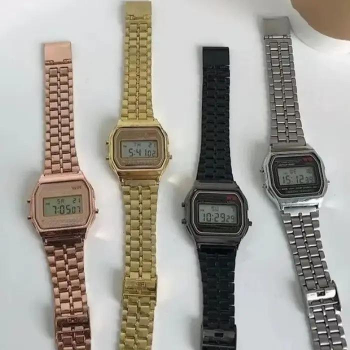 Montre numérique en acier inoxydable pour hommes et femmes