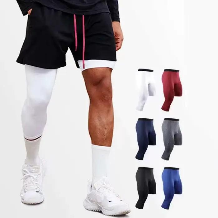 Été hommes Capri collants de course GYM 3/4 pantalons mâle basket-ball Football Fitness exercice Sport recadrée une jambe Leggings 20