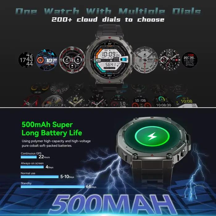 Montre intelligente GPS tactique 2025 VWAR T-Rex3 boussole altimètre