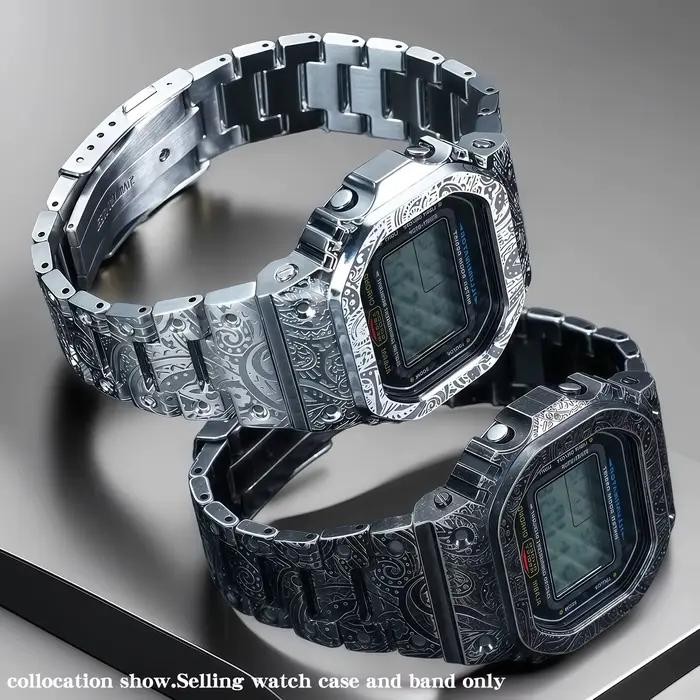 Bracelet de boîtier métallique DW5600 5610 pour Casio G-SHOCK DW-5600 GW-M5610, ensemble sculpté, kit mod, bracelet de montre à petit bloc en acier inoxydable