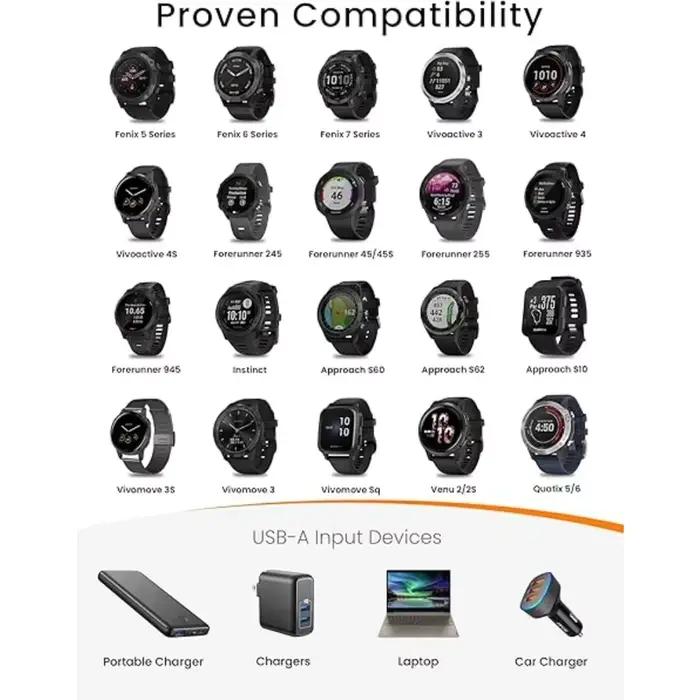 Câble de chargement USB compatible avec Garmin Vivoactive 5 4 4S 3 Quatix 7 6 6X 5