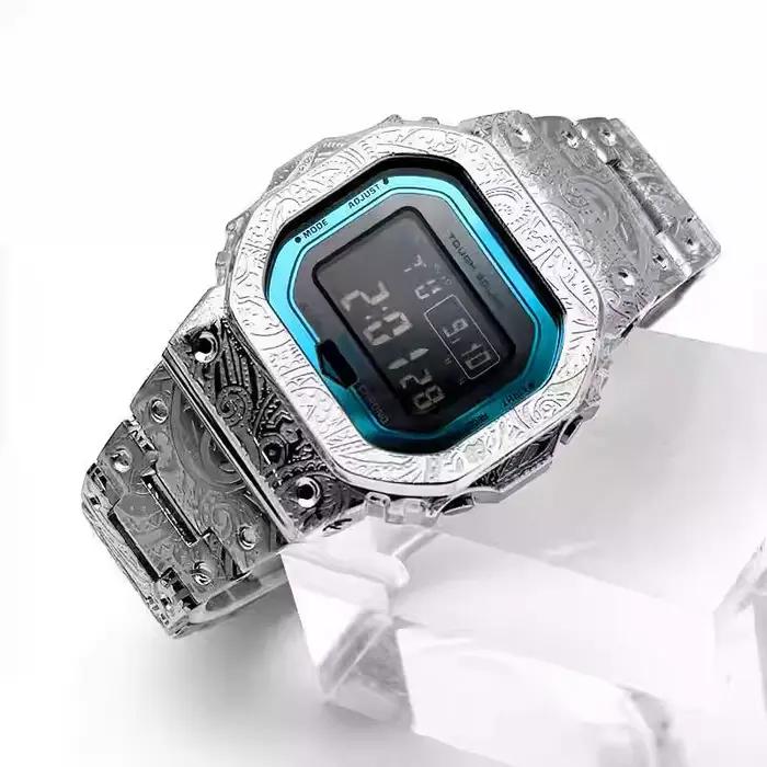 Bracelet de boîtier métallique DW5600 5610 pour Casio G-SHOCK DW-5600 GW-M5610, ensemble sculpté, kit mod, bracelet de montre à petit bloc en acier inoxydable