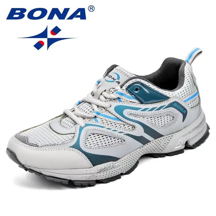 BONA nouveauté Style classique hommes chaussures de course vache fendu maille
