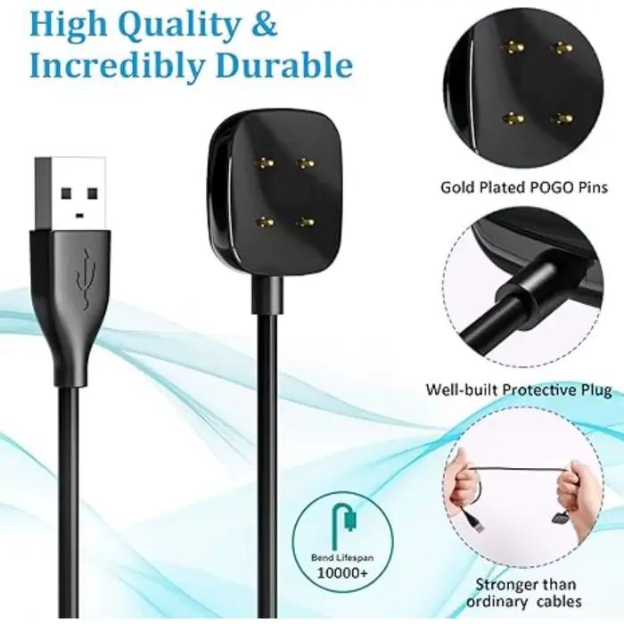 Pour Fitbit Sense/Sense 2/Versa 4/Versa 3 chargeur USB chargeur montre intelligente câble de chargement chargeur de remplacement 3.3ft