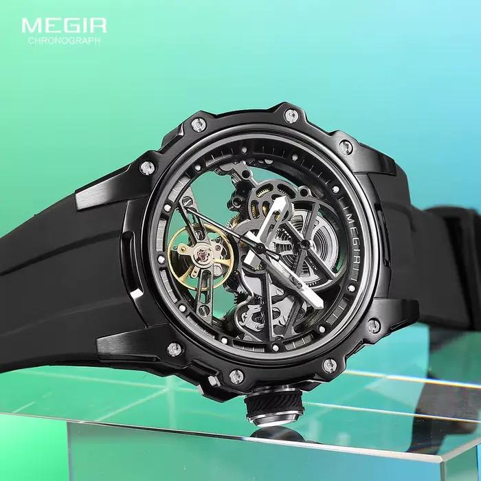 MEGIR montre de Sport mécanique automatique pour hommes mode montre-bracelet lumineuse étanche avec bracelet en Silicone cadran squelette 2243