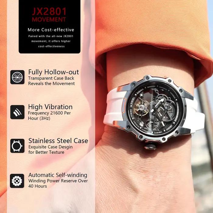 MEGIR montre de Sport mécanique automatique pour hommes mode montre-bracelet lumineuse étanche avec bracelet en Silicone cadran squelette 2243