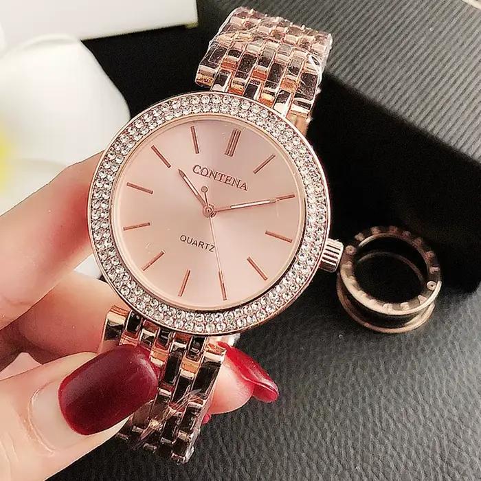 Montres pour femmes de luxe en acier inoxydable strass