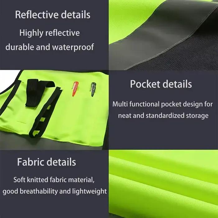 Gilet unisexe à bande haute luminosité, vêtements de travail respirants, vêtements de protection multi-poches, sécurité pour la course de nuit, usine de vélos