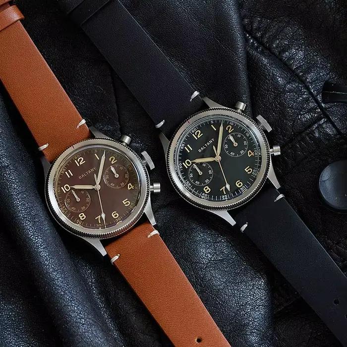 Baltany chronographe militaire homme S5054 montre à Quartz de Style rétro bracelet en cuir verre saphir 5ATM