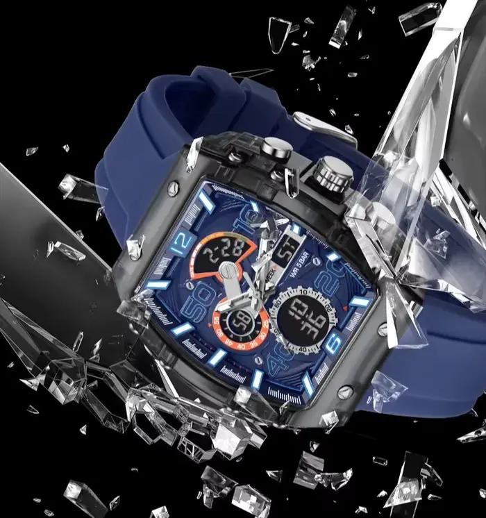 SMAEL marque 8109 nouvelle montre électronique mode carré double affichage étanche lumineux multicolore pour hommes