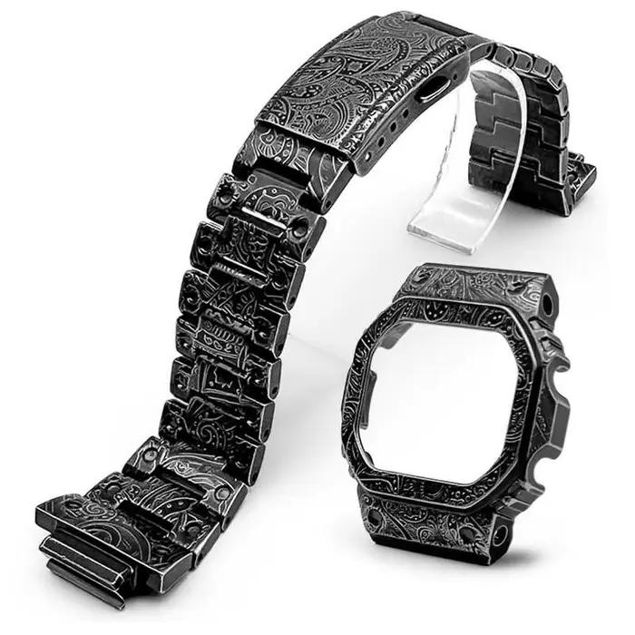 Bracelet de boîtier métallique DW5600 5610 pour Casio G-SHOCK DW-5600 GW-M5610, ensemble sculpté, kit mod, bracelet de montre à petit bloc en acier inoxydable