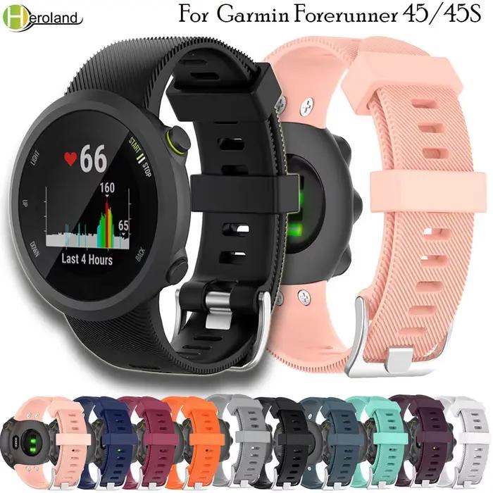 Bracelet de montre en silicone souple pour Garmin Forerunner 45 et 45S, ajustement facile, design moderne, résistant et confortable pour homme et femme, occasions sportives et cadeaux