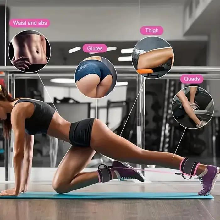 Ensemble de bandes de résistance extensibles avec sangle de cheville pour entraînement des jambes et hanches, idéal pour yoga, Pilates, cross fit et exercices de gym à domicile pour homme et femme