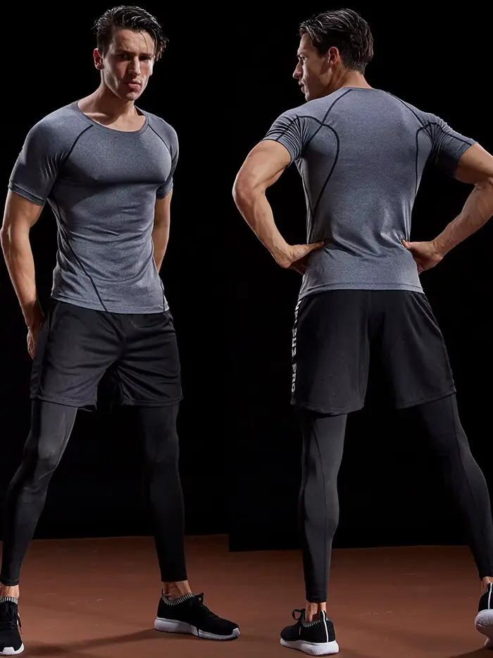 T-shirt de compression homme 2026 – Vêtement de sport d'été, T-shirt de course élastique à séchage rapide, Hauts de sport athlétiques pour la gym et l'entraînement