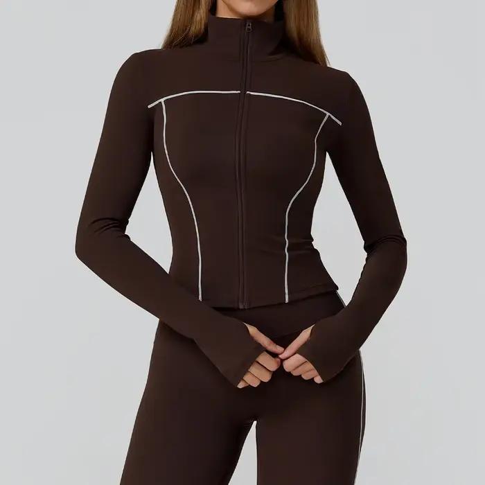 Coupe-vent serré mince femmes vestes de course gymnase Yoga sport veste à glissière cyclisme entraînement manteau haut