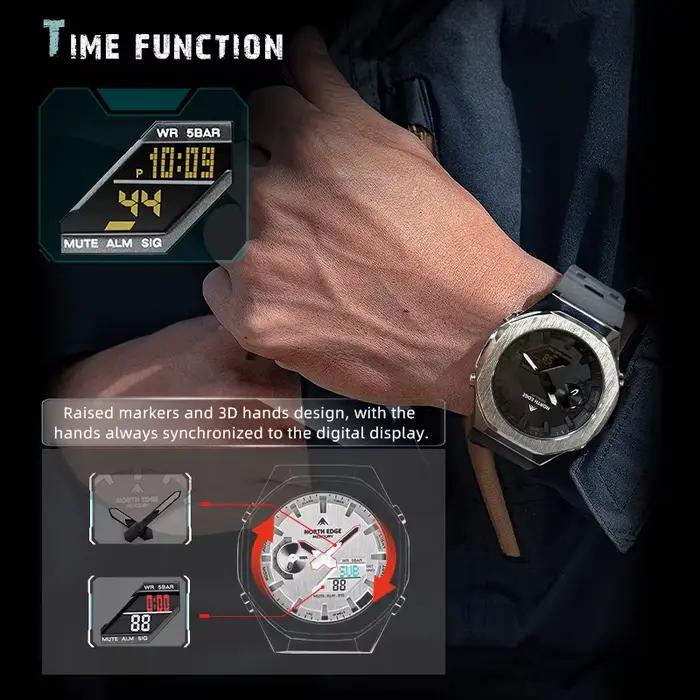NORTH EDGE MERCURY montre numérique militaire pour hommes chronomètre étanche 50M montres de sport heure mondiale