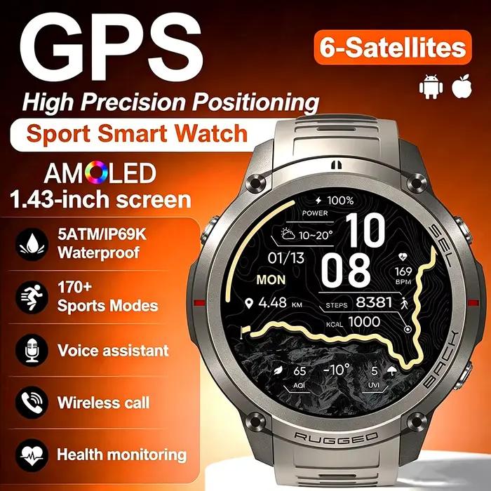 Nouvelle Montre Connectée GPS 2026 pour Hommes et Femmes, Écran AMOLED 1,43 Pouces, Batterie 500 mAh, Étanche 5 ATM, Appel Bluetooth, Montre de Sport