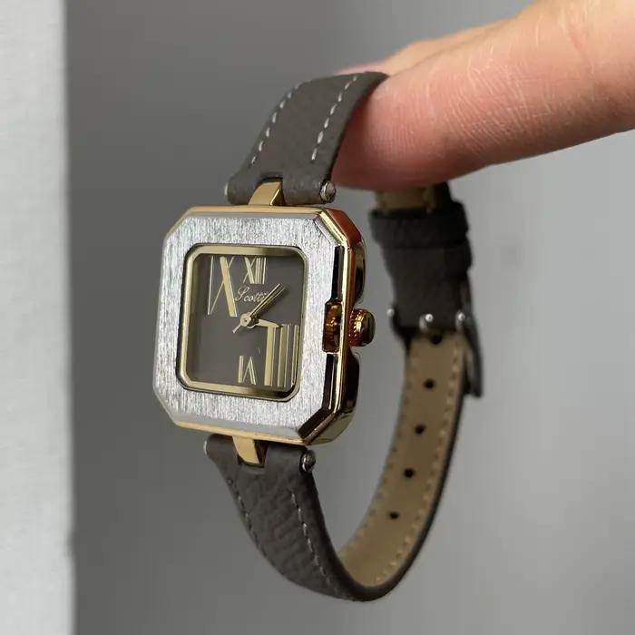 Montre rétro en acier inoxydable avec bracelet en cuir pour femmes, montre rétro chic et intemporelle, idéale pour les occasions spéciales