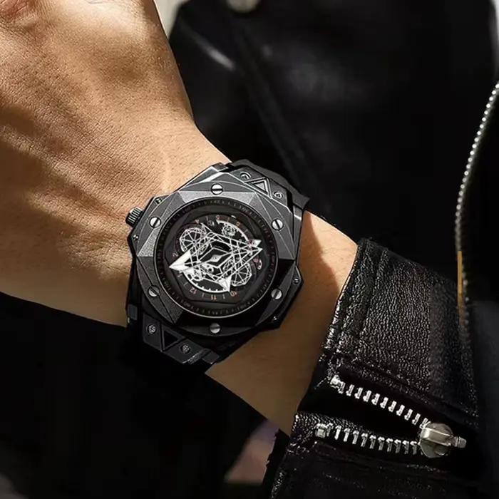 Montre-bracelet à quartz lumineuse pour homme avec bracelet en silicone