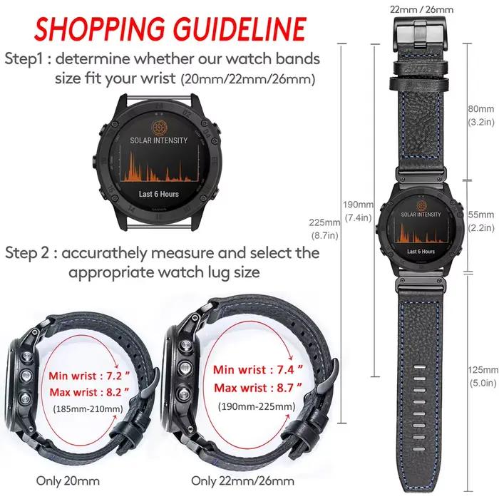 Hemsut bracelet de montre en cuir pour Garmin