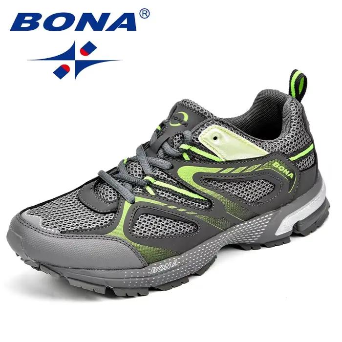 BONA nouveauté Style classique hommes chaussures de course vache fendu maille