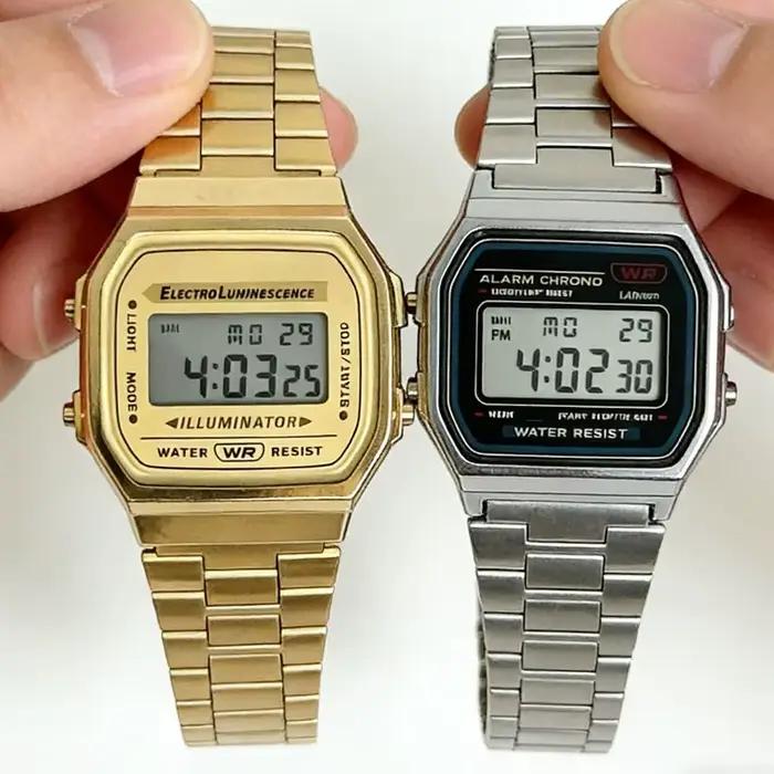 Montre numérique en acier inoxydable pour hommes et femmes