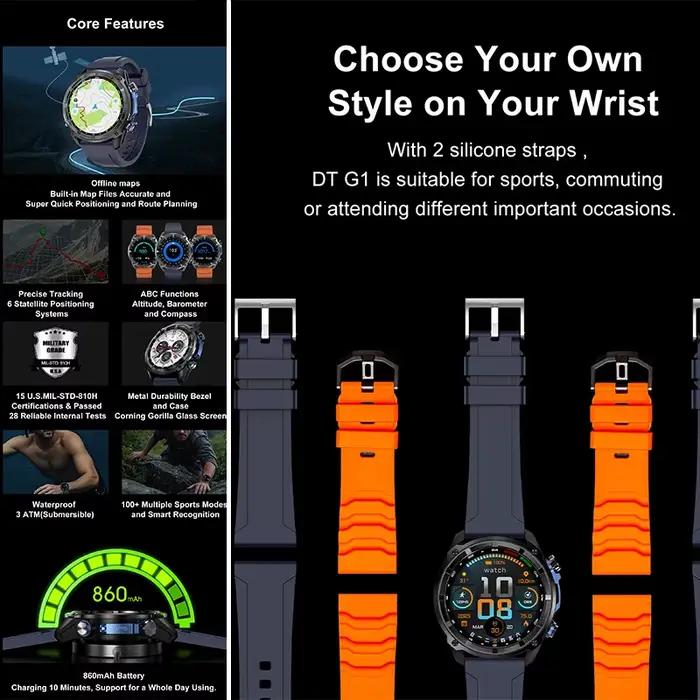 Montre connectée GPS 2026 avec carte hors ligne intégrée, étanche 3ATM, boussole militaire pour l'alpinisme en milieu sauvage, moniteur de fitness