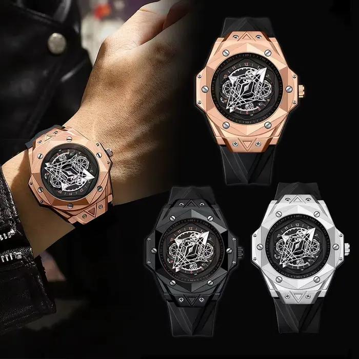 Montre-bracelet à quartz lumineuse pour homme avec bracelet en silicone
