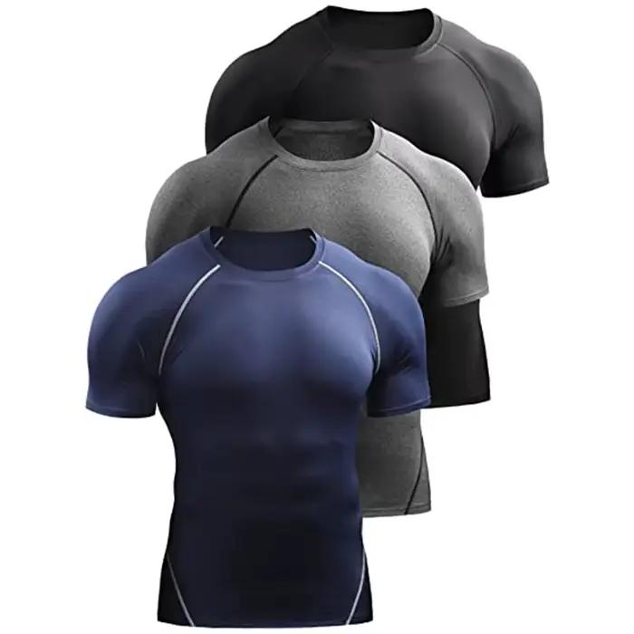 T-shirt de compression homme 2026 – Vêtement de sport d'été, T-shirt de course élastique à séchage rapide, Hauts de sport athlétiques pour la gym et l'entraînement