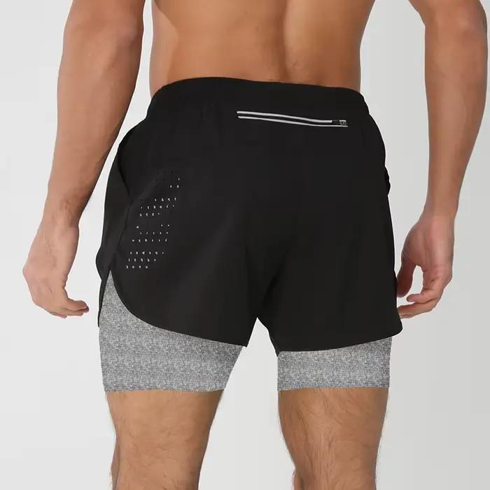 Short de course pour hommes séchage rapide Fitness noir Double couche Shorts