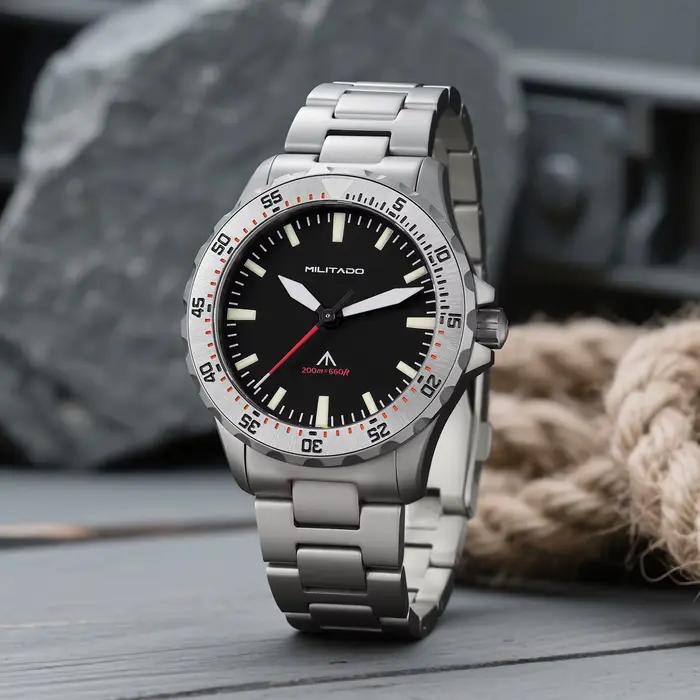 Militado ML16 montre à Quartz VH31 mouvement de balayage saphir Super Luminova montres en acier inoxydable 200m montre-bracelet étanche