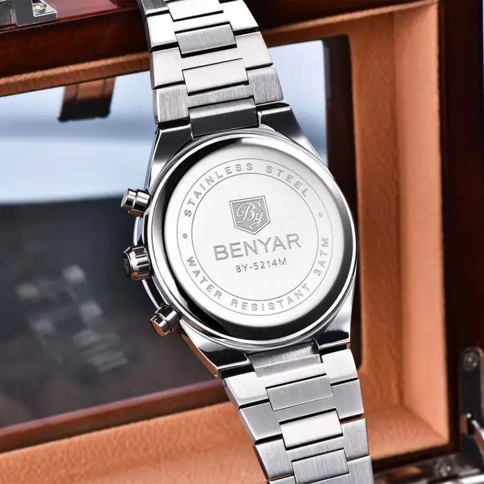 EBNYAR nouveau 5214 chronographe 42mm montre à Quartz en acier inoxydable étanche montres pour hommes haut de gamme montre-bracelet cadeau reloj hombre